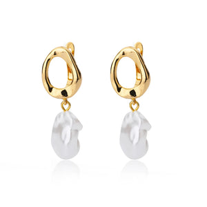 Oval Stud Pearl Drop Earrings