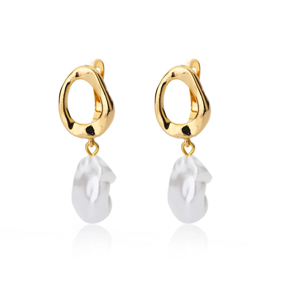 Oval Stud Pearl Drop Earrings