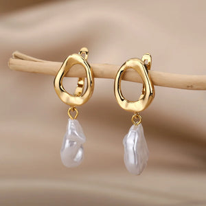 Oval Stud Pearl Drop Earrings