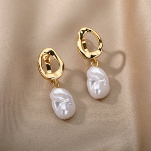 Oval Stud Pearl Drop Earrings