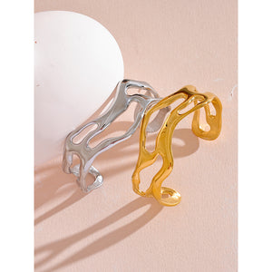 Open Gold Wave Bangle Cuff