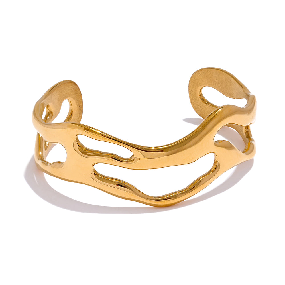 Open Gold Wave Bangle Cuff